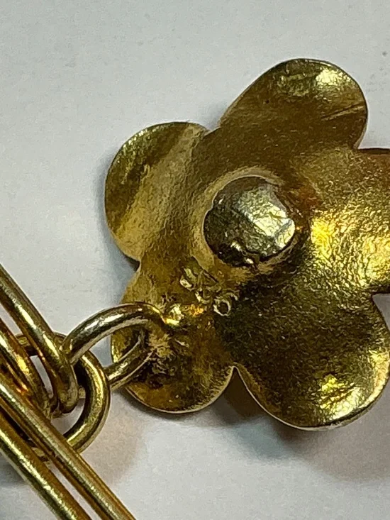 Sterling Silver Gold Color Vertical Floral Pendant. 2 inches long - Picture 6 of 6